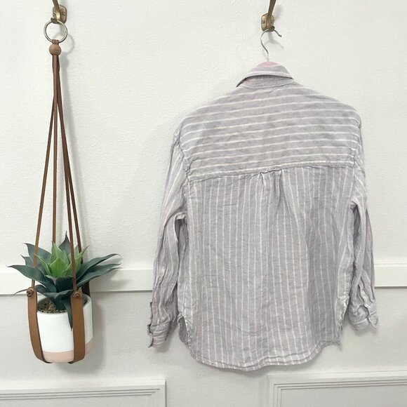 The Group Artizia Relaxed Linen Button Front Stripe Top Blue Size XS - Picture 6 of 6